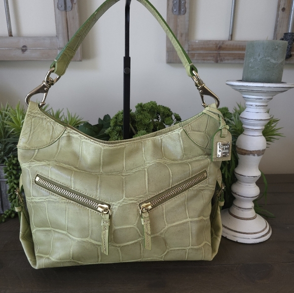 Dooney And Bourke Croc Embossed Leather Hobo Bag In Pistachio - Picture 13 of 14